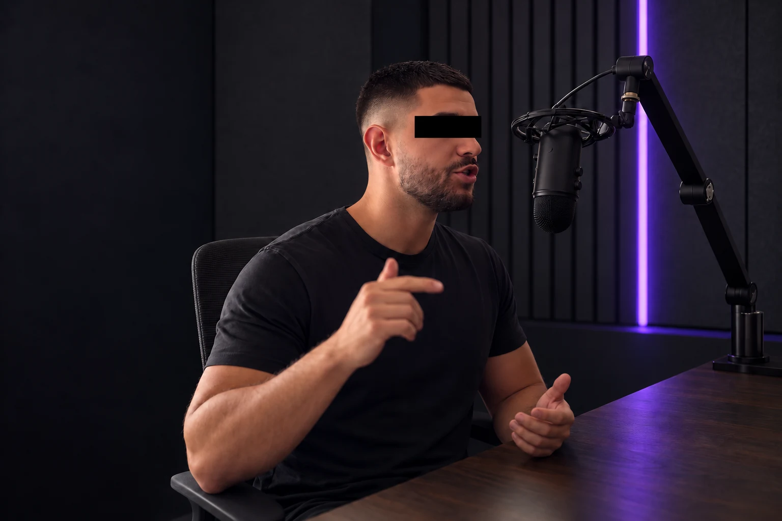 Illustration of a real creator recording at a microphone.